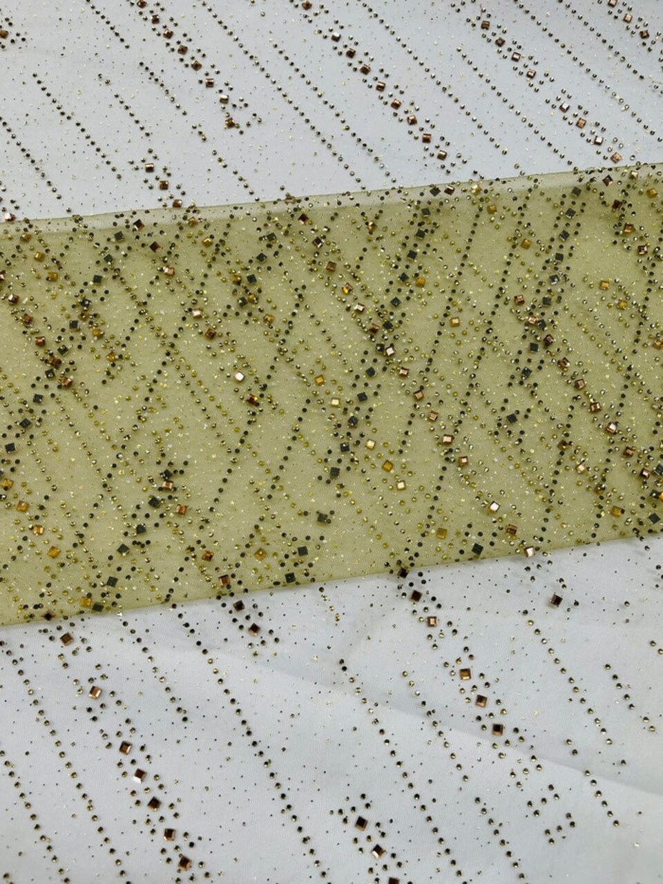 1 Yard Glitter Rhinestone Mesh Fabric Sheer Sparkle Material for Dresses, Décor & Costumes